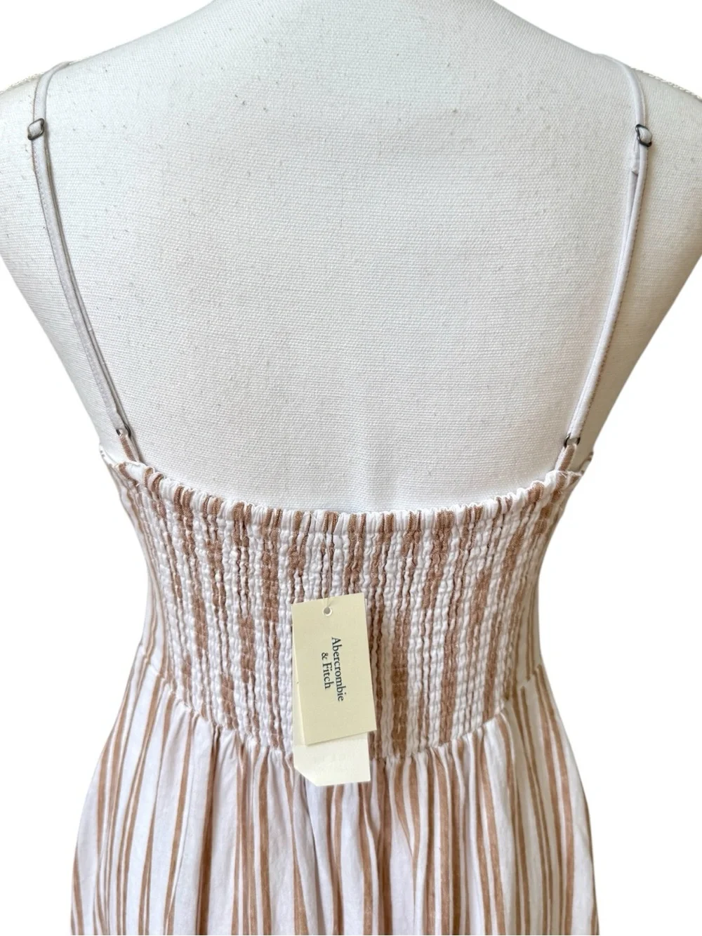 Abercrombie & Fitch Striped Tan White Maxi Sundress Adjustable Straps Sz M NWT